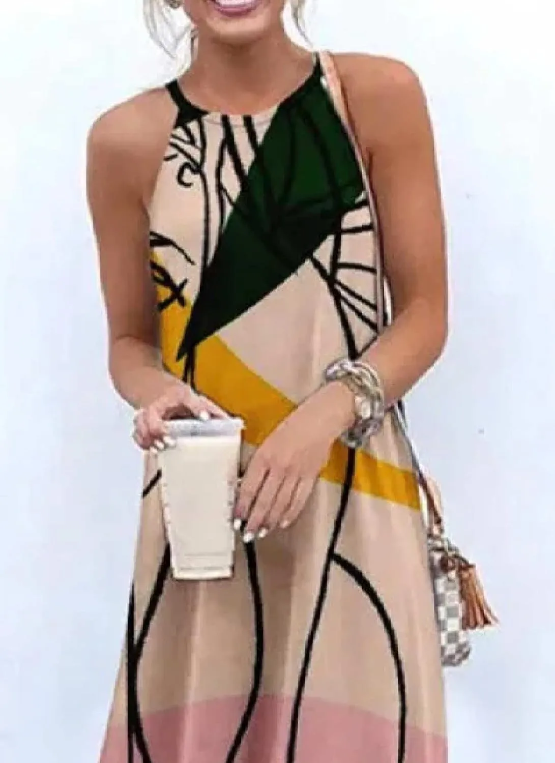 2025 Women's Spring Summer Boho Sleeveless Dress Print Casual Loose Irregural Hem Flowy Maxi Dress