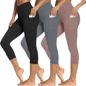 3 Packs Leggings with Pockets for Women, Soft High Waisted Tummy Control Workout Yoga Pants