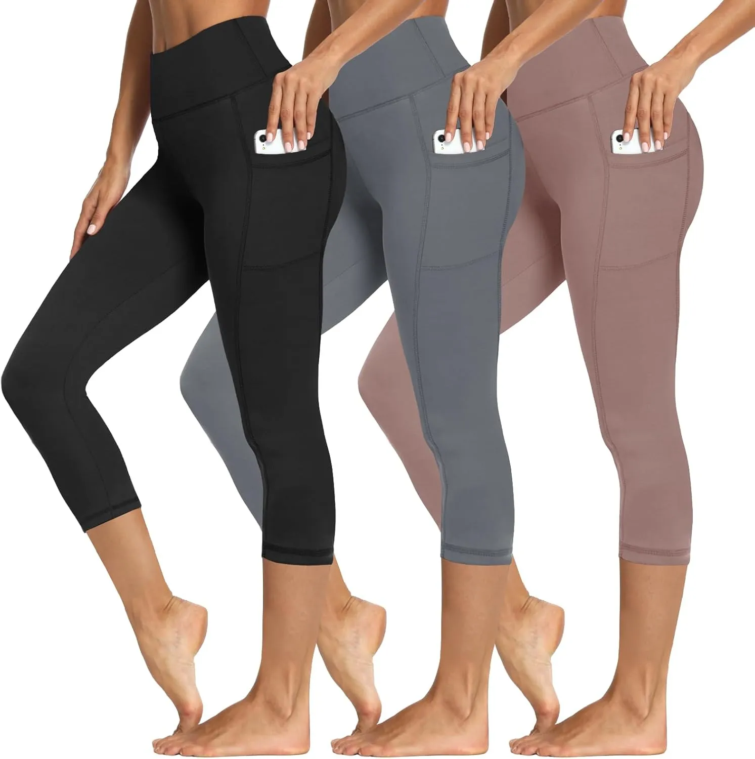 3 Packs Leggings with Pockets for Women, Soft High Waisted Tummy Control Workout Yoga Pants
