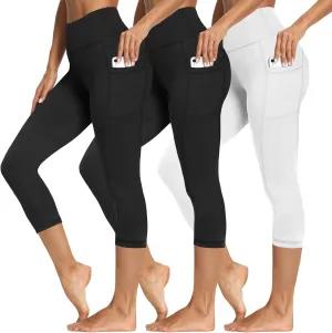 3 Packs Leggings with Pockets for Women, Soft High Waisted Tummy Control Workout Yoga Pants
