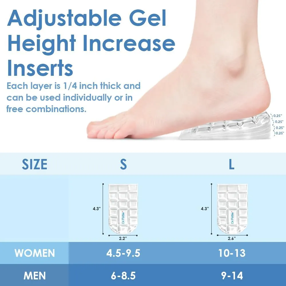 4 Layers Adjustable Height Increase Insoles, 1 Inch Heel Lift for Leg Length Discrepancies, Heel Cushions for Heel Spurs and Heel Pain, Heel Inserts for Women and Man (Transparent, Large)
