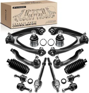 A-Premium Set of 12, Front Upper Control Arm, Sway Bar Link, Lower Ball Joint, Inner Outer Tie Rod End, Rack and Pinion Boots, Compatible with Honda CR-V CRV 1997 1998 1999 2000 2001, L4 2.0L