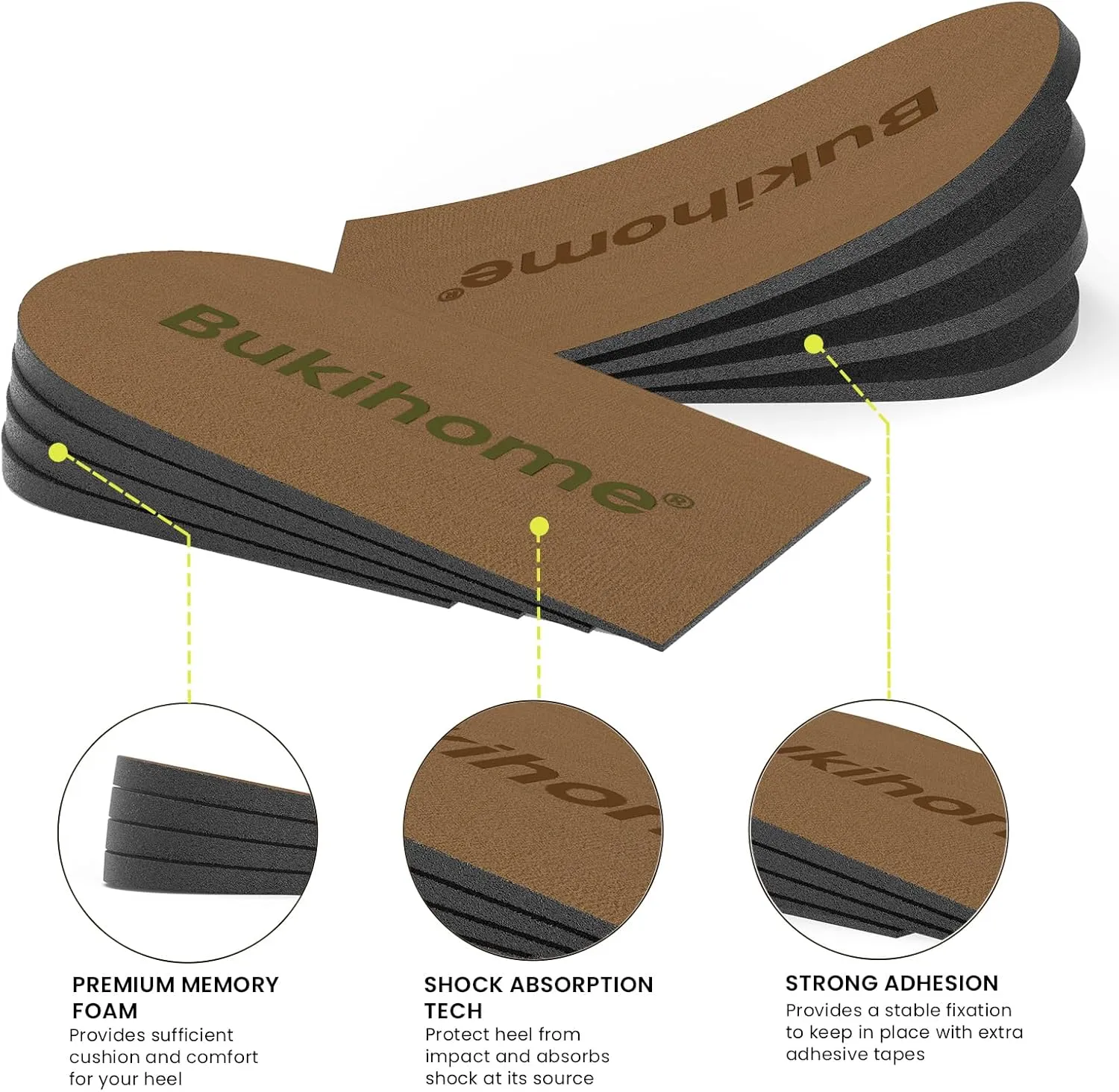 Adjustable Heel Lift Inserts for Shoes - Bukihome Orthopedic Shoe Lift for Uneven Legs 4 Layers Height Increase Insole for Heel Pain,Heel Spur,Achilles Tendonitis(Brown,Large,2Pairs)