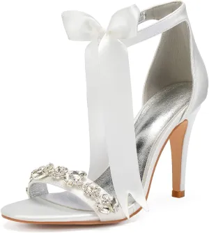 ADMLZQQ Bridal Stiletto Heels Sandals Rhinestone Open Toe Women's Sandals for Wedding Party Evening Dress Shoes