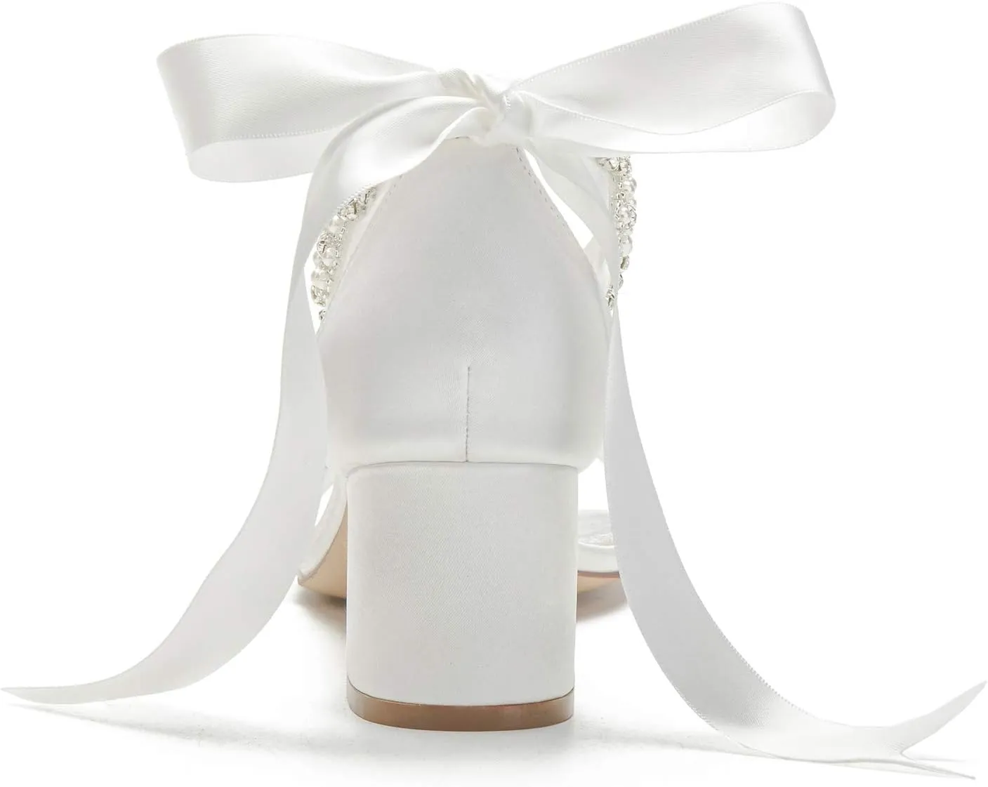 ADMLZQQ High Block Heel Wedding Sandals for Bride Ankle Strap Pearl Satin Women Heeled Sandal Open Toe Bridal Shoes