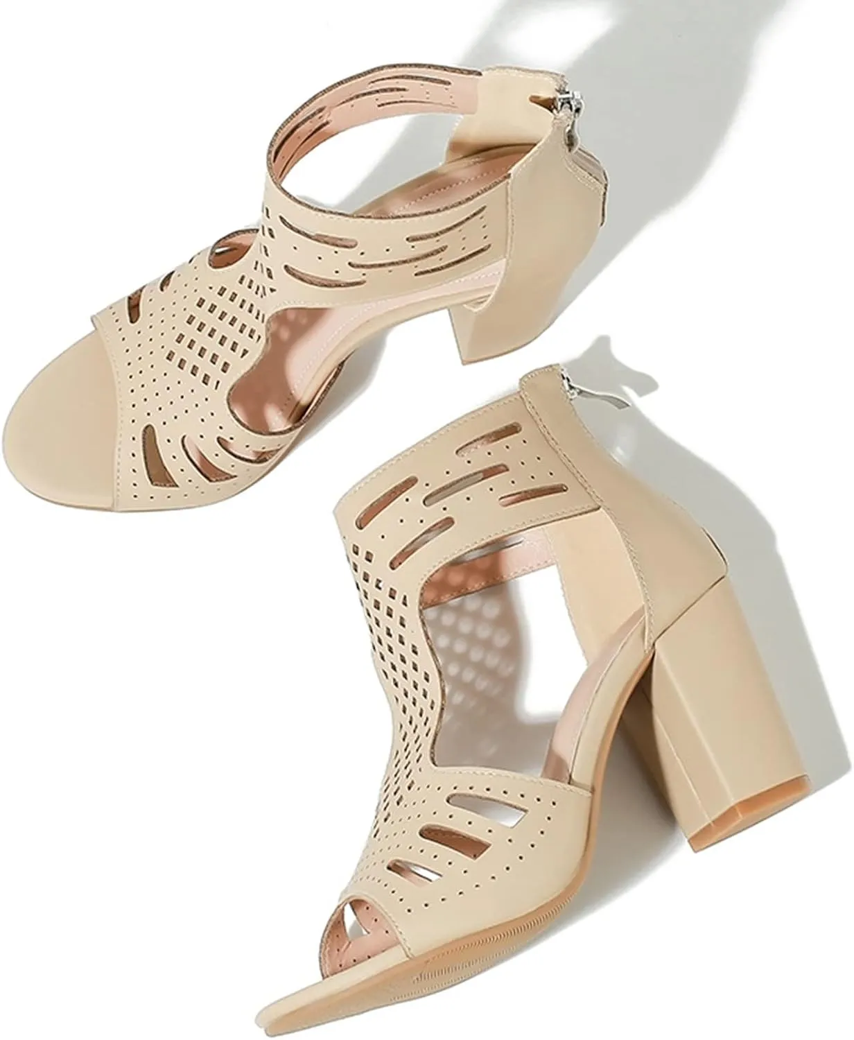 ADMLZQQ Women's High Heel Pumps Peep Toe Sandals Leather Zip Bridal Wedding Party Shoes