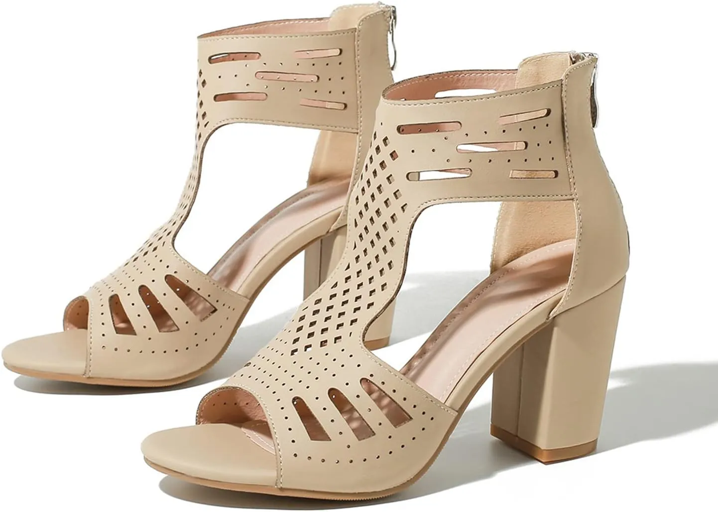 ADMLZQQ Women's High Heel Pumps Peep Toe Sandals Leather Zip Bridal Wedding Party Shoes
