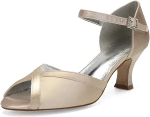 ADMLZQQ Women's Peep Toe Wedding Shoes for Bride Mid Heels Bridal Shoes Satin Evening Party Pumps Sandals