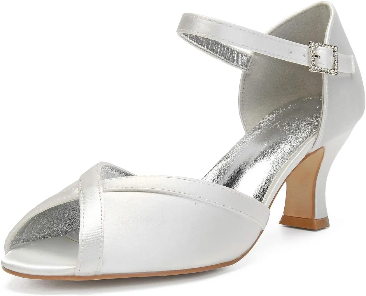 ADMLZQQ Women's Peep Toe Wedding Shoes for Bride Mid Heels Bridal Shoes Satin Evening Party Pumps Sandals