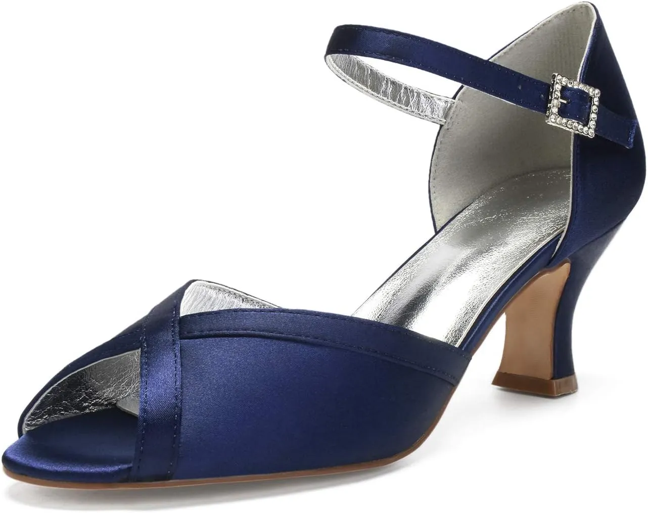 ADMLZQQ Women's Peep Toe Wedding Shoes for Bride Mid Heels Bridal Shoes Satin Evening Party Pumps Sandals