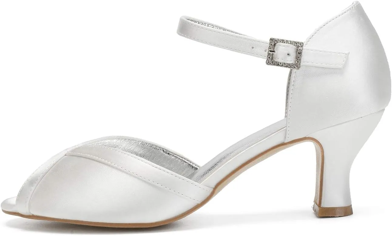 ADMLZQQ Women's Peep Toe Wedding Shoes for Bride Mid Heels Bridal Shoes Satin Evening Party Pumps Sandals