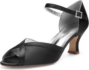 ADMLZQQ Women's Peep Toe Wedding Shoes for Bride Mid Heels Bridal Shoes Satin Evening Party Pumps Sandals