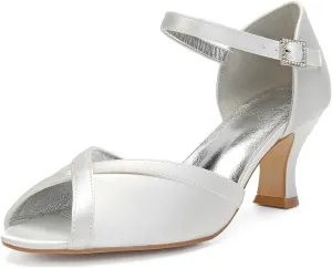ADMLZQQ Women's Peep Toe Wedding Shoes for Bride Mid Heels Bridal Shoes Satin Evening Party Pumps Sandals