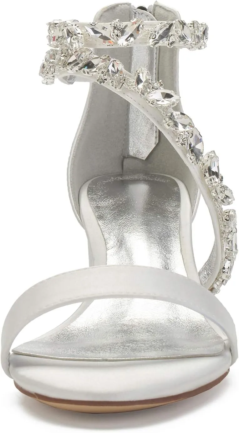 ADMLZQQ Womens Satin Mid Heels Sandals Open Pointed Toe Ankle Strap Bride Wedding Dress Shoes