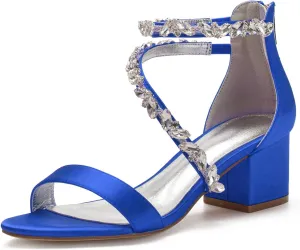 ADMLZQQ Womens Satin Mid Heels Sandals Open Pointed Toe Ankle Strap Bride Wedding Dress Shoes