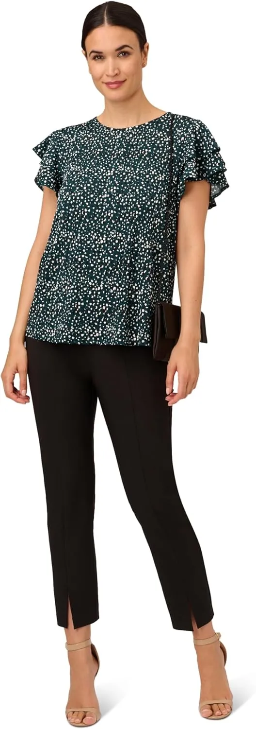Adrianna Papell Women's Pleated Knit Double Sleeve Top