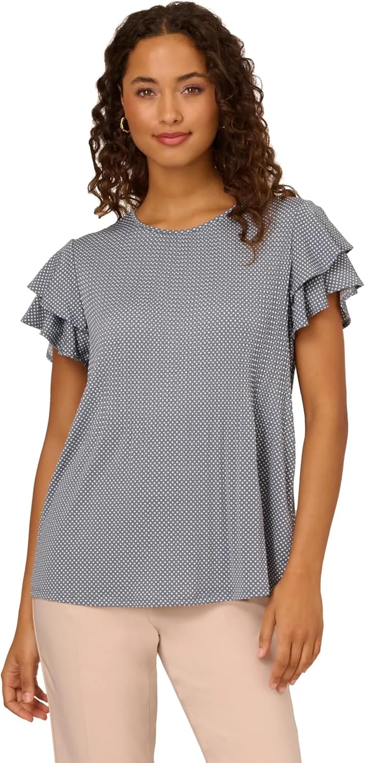 Adrianna Papell Women's Pleated Knit Double Sleeve Top