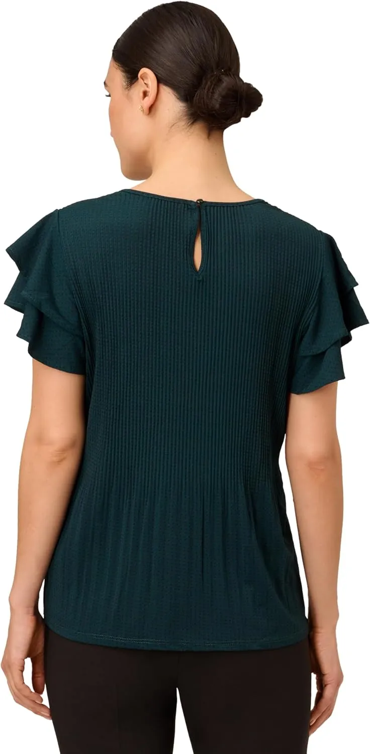 Adrianna Papell Women's Pleated Knit Double Sleeve Top