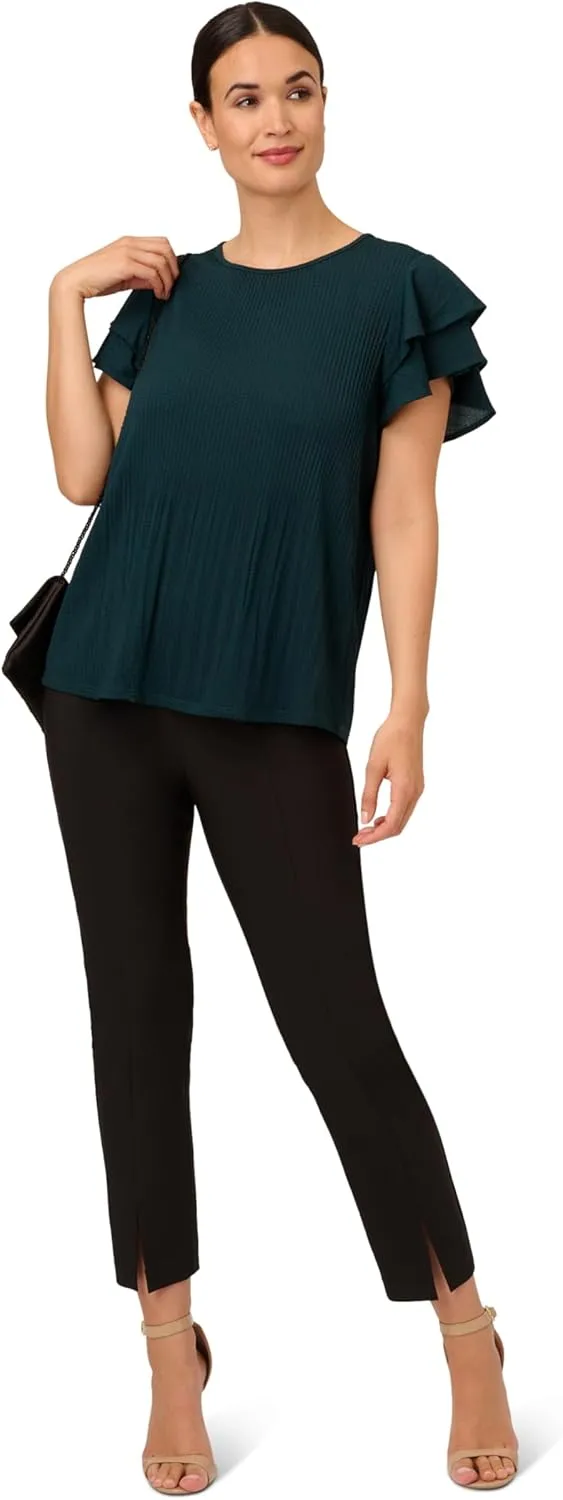 Adrianna Papell Women's Pleated Knit Double Sleeve Top