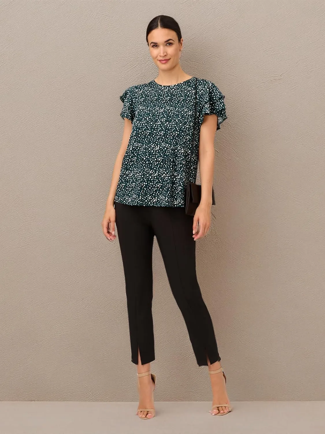 Adrianna Papell Women's Pleated Knit Double Sleeve Top