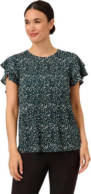 Adrianna Papell Women's Pleated Knit Double Sleeve Top
