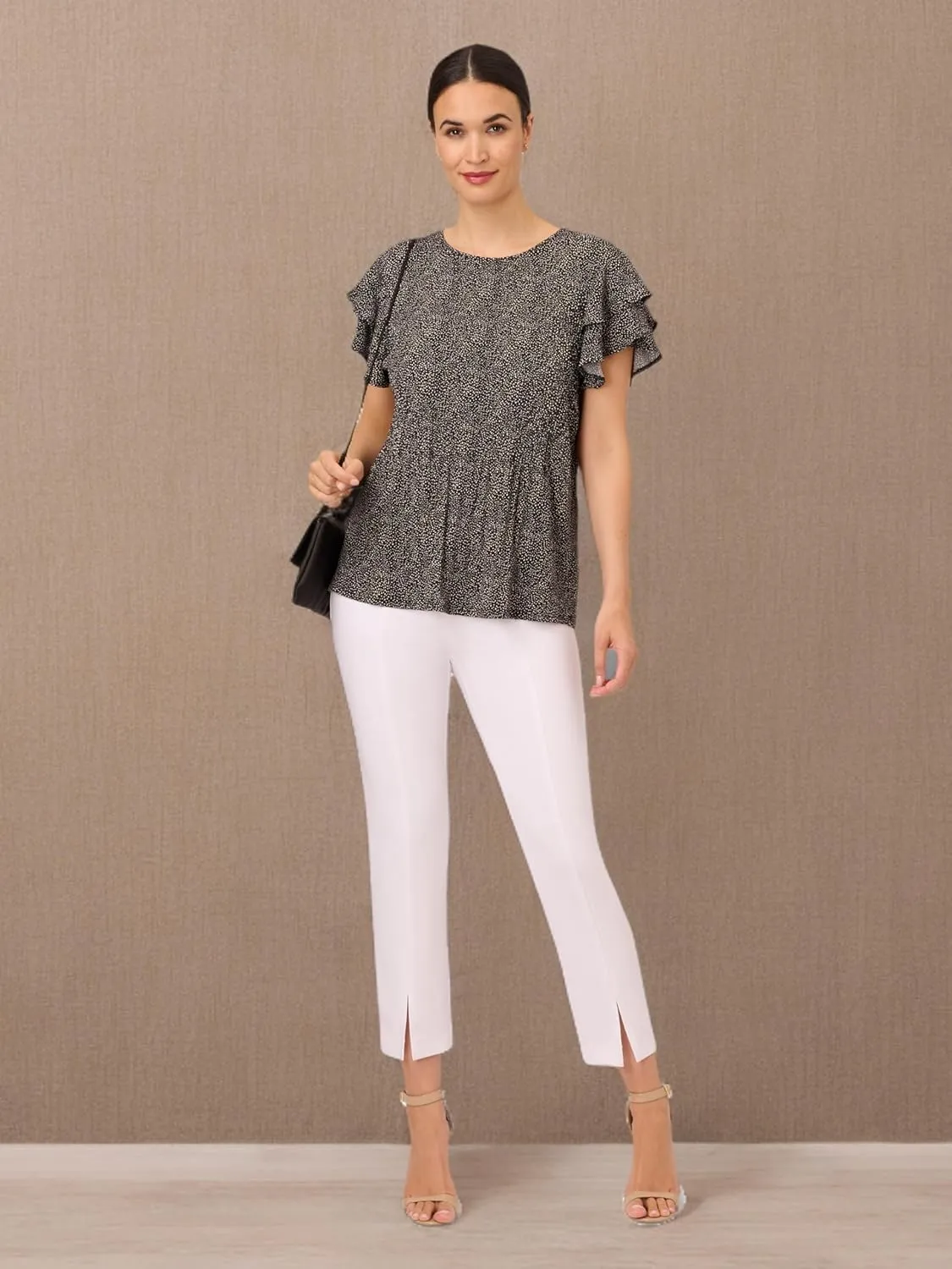 Adrianna Papell Women's Pleated Knit Double Sleeve Top
