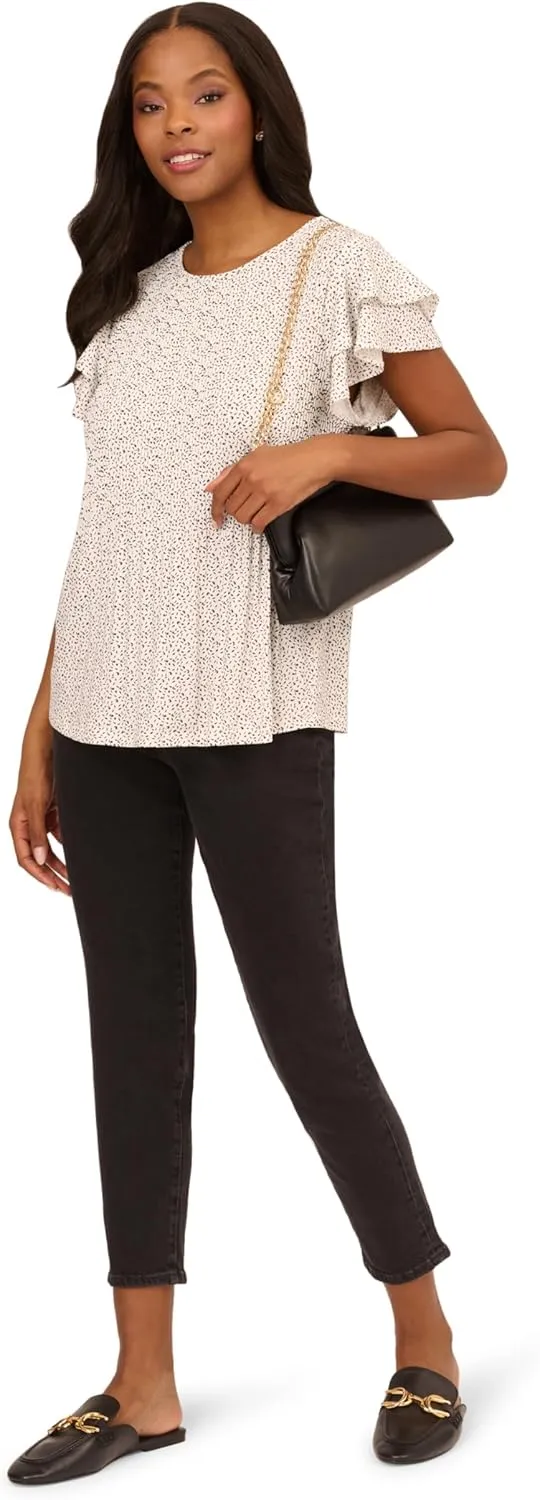 Adrianna Papell Women's Pleated Knit Double Sleeve Top