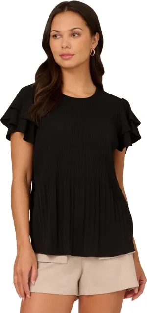 Adrianna Papell Women's Solid Pleat Double Sleeve Top