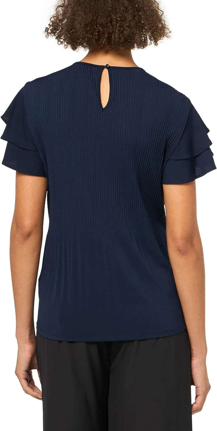 Adrianna Papell Women's Solid Pleat Double Sleeve Top