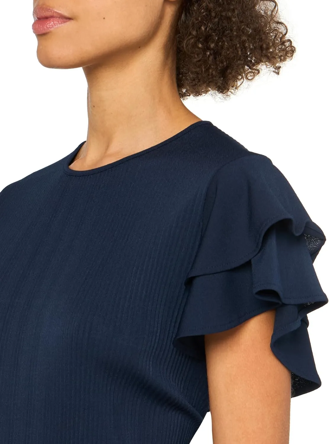 Adrianna Papell Women's Solid Pleat Double Sleeve Top