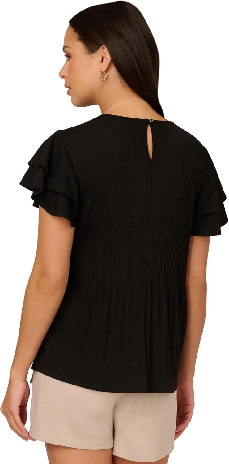 Adrianna Papell Women's Solid Pleat Double Sleeve Top