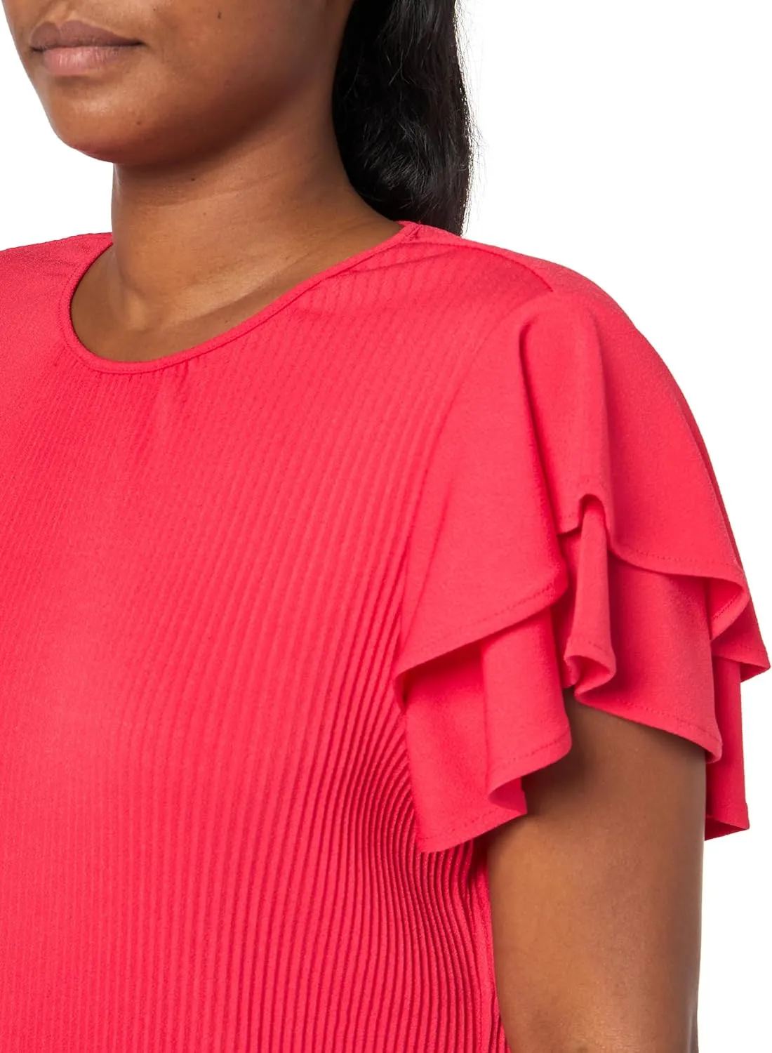Adrianna Papell Women's Solid Pleat Double Sleeve Top
