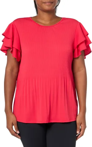 Adrianna Papell Women's Solid Pleat Double Sleeve Top