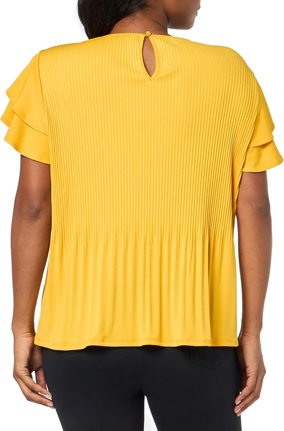 Adrianna Papell Women's Solid Pleat Double Sleeve Top