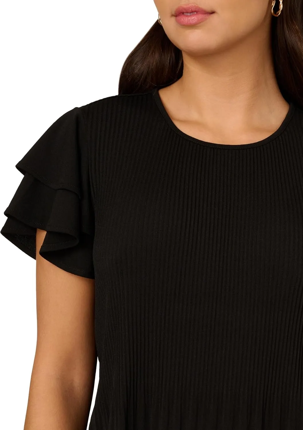 Adrianna Papell Women's Solid Pleat Double Sleeve Top