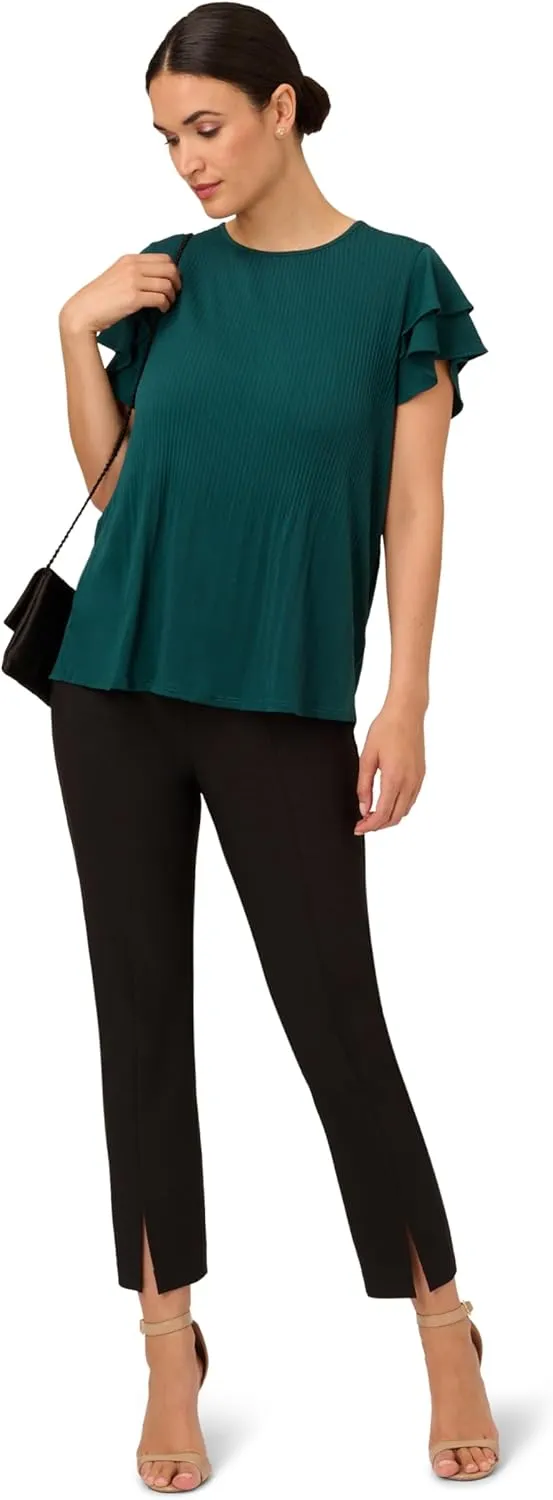 Adrianna Papell Women's Solid Pleat Double Sleeve Top