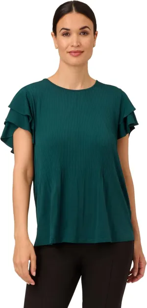 Adrianna Papell Women's Solid Pleat Double Sleeve Top