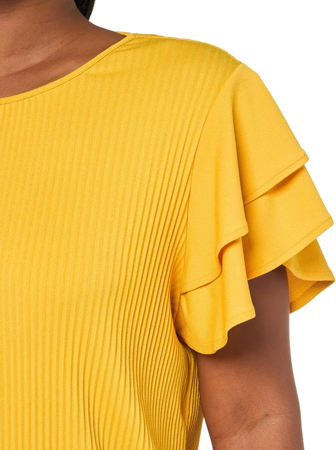 Adrianna Papell Women's Solid Pleat Double Sleeve Top
