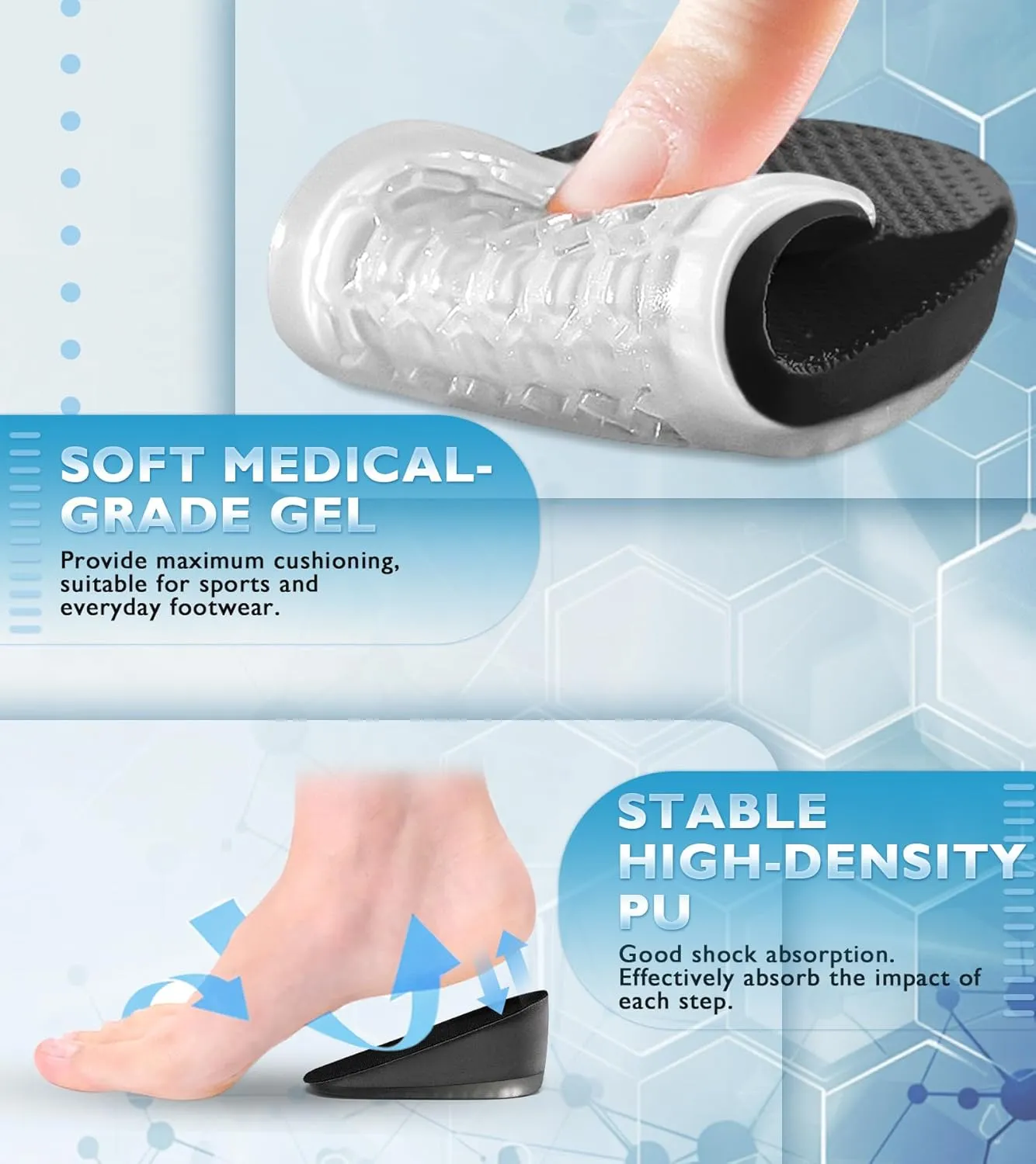 Ailaka Gel Height Increase Insoles, Shock Absorption Heel Cushion Pads, Height Lift Shoes Inserts for Men & Women
