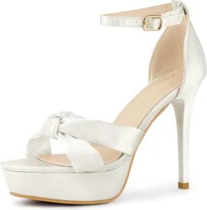 Allegra K Women's Platform Heels Twist Knot Stiletto Heel Satin Heel Sandals