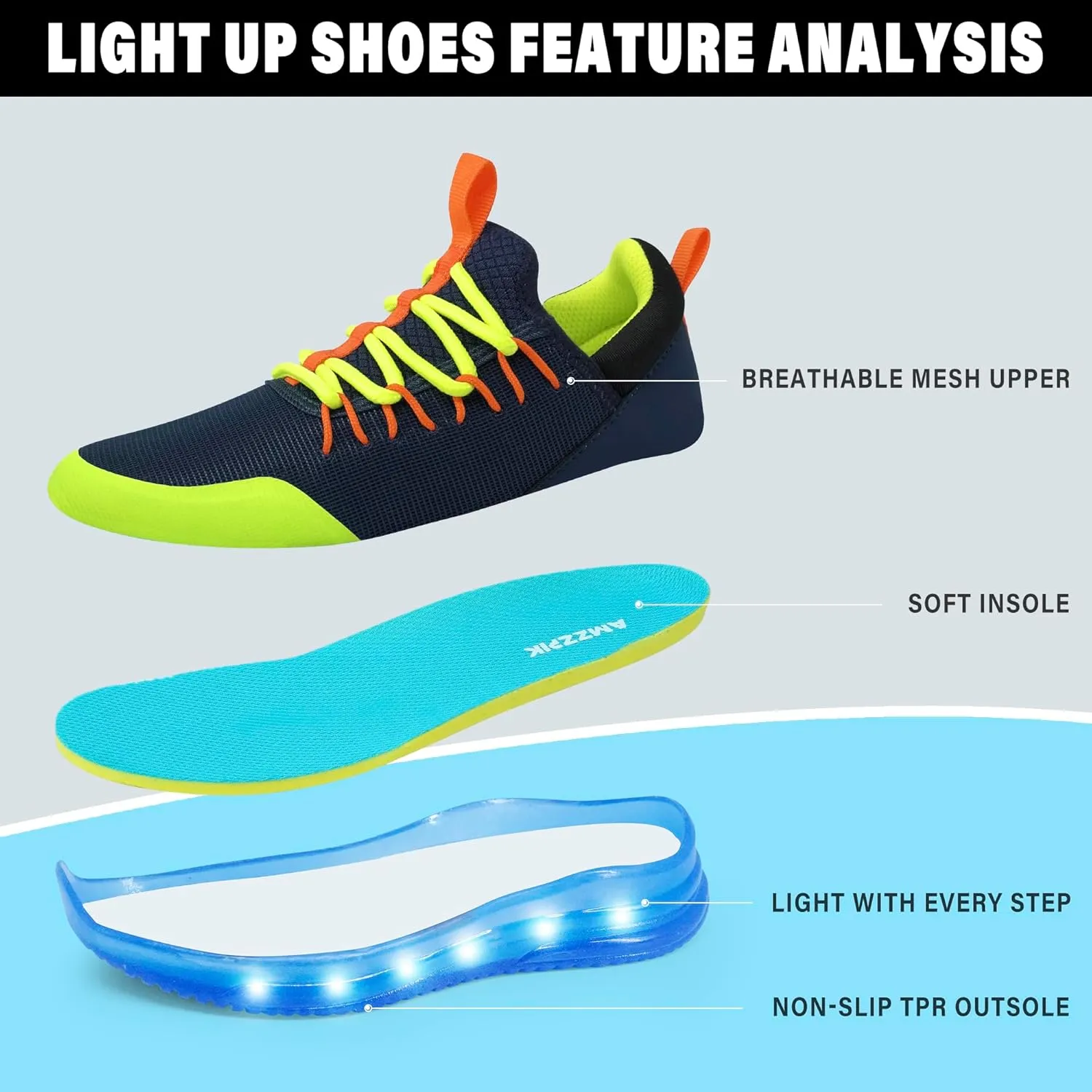 AMZZPIK LUMIKICK Kids Light Up Shoes for Boys Girls Tennis Walking Luminous Sneakers for Little Kid