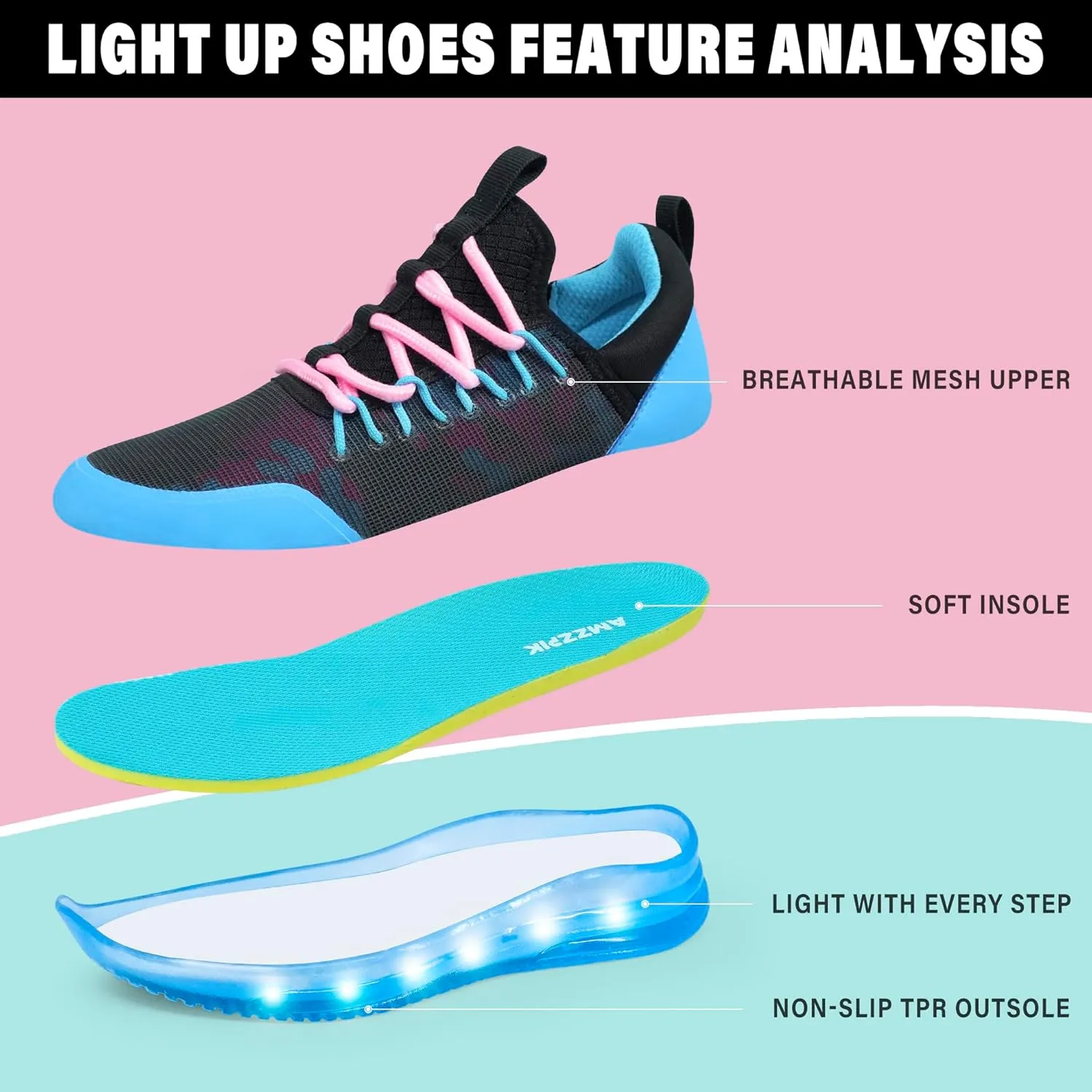 AMZZPIK LUMIKICK Kids Light Up Shoes for Boys Girls Tennis Walking Luminous Sneakers for Little Kid