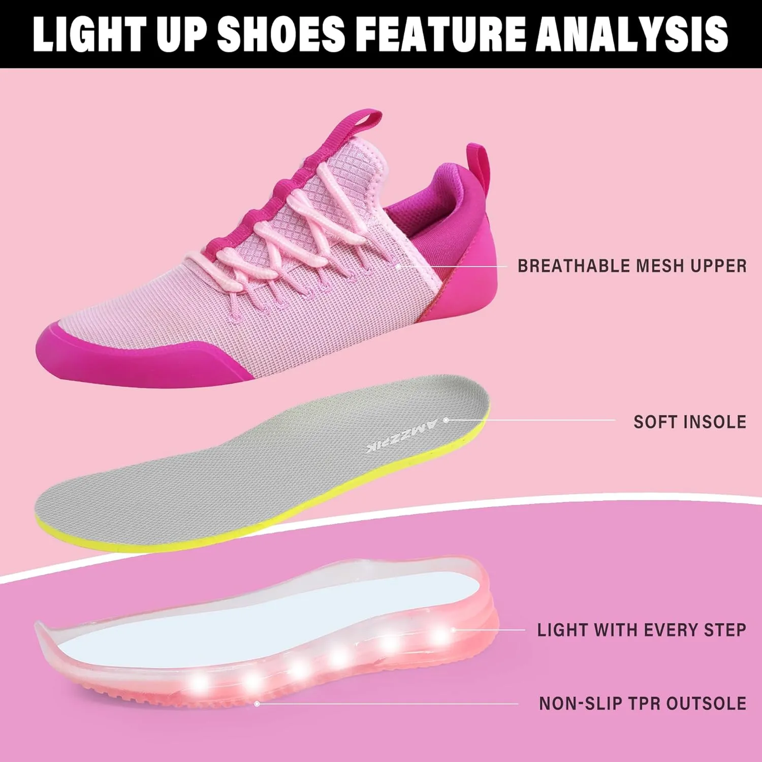 AMZZPIK LUMIKICK Kids Light Up Shoes for Boys Girls Tennis Walking Luminous Sneakers for Little Kid