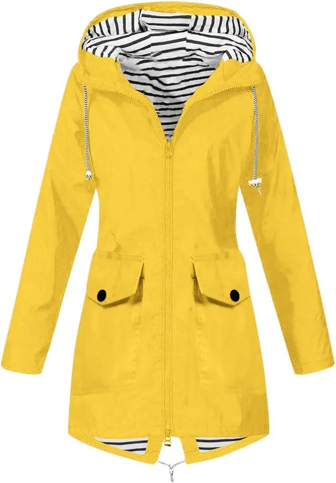 Aniywn Raincoat Women Waterproof Long Hooded Trench Coats Windbreaker Travel Jacket Lightweight Fall Outwear Tops Jacket
