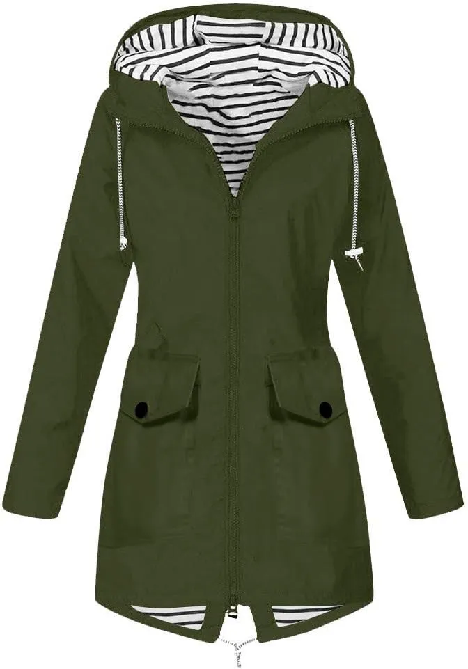 Aniywn Women's Waterproof Raincoat Outdoor Hooded Rain Jacket Windbreaker Lightweight Travel Rain Jacket Coats with Hood