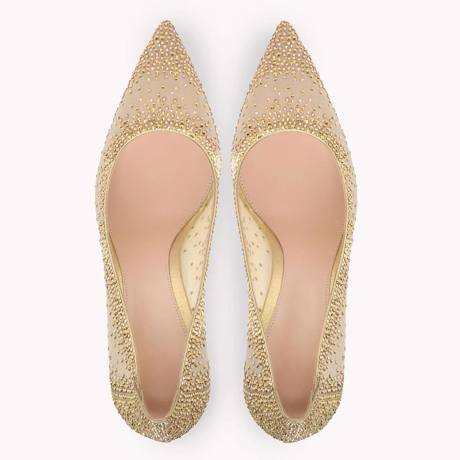 anteikira Women's Pointed Toe Rhinestone Studded Mesh Kitten Heel Slingbacks Slip On Party Wedding Heels High Stiletto Heel Pumps Shoes