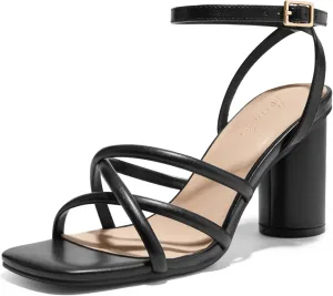 Arromic Women's Heeled Sandals - Chunky Block Heels, Strappy Square Open Toe Ankle Strap Dressy Party Wedding Prom Sandals for Women