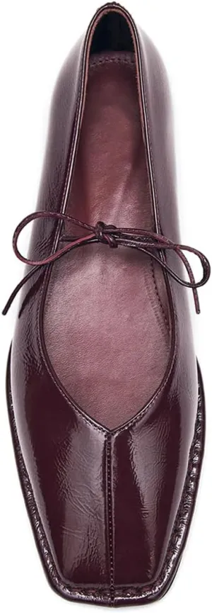 Ballet Flats Shoes for Women Mary Jane Flats Breathable Leather Square Toe Lace-Up Loafers Comfortable Slip-On Summer Shoes
