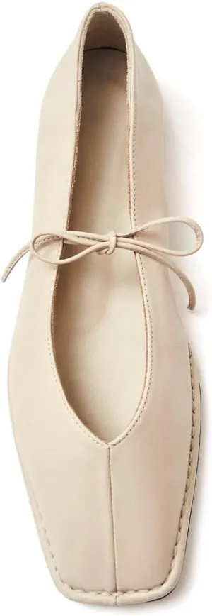 Ballet Flats Shoes for Women Mary Jane Flats Breathable Leather Square Toe Lace-Up Loafers Comfortable Slip-On Summer Shoes