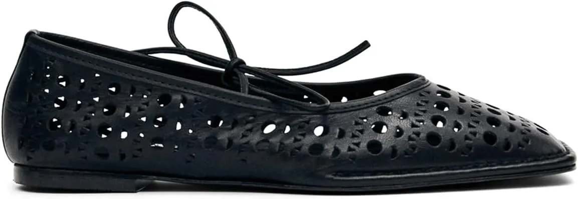 Ballet Flats Shoes for Women Mary Jane Flats Breathable Leather Square Toe Lace-Up Loafers Comfortable Slip-On Summer Shoes
